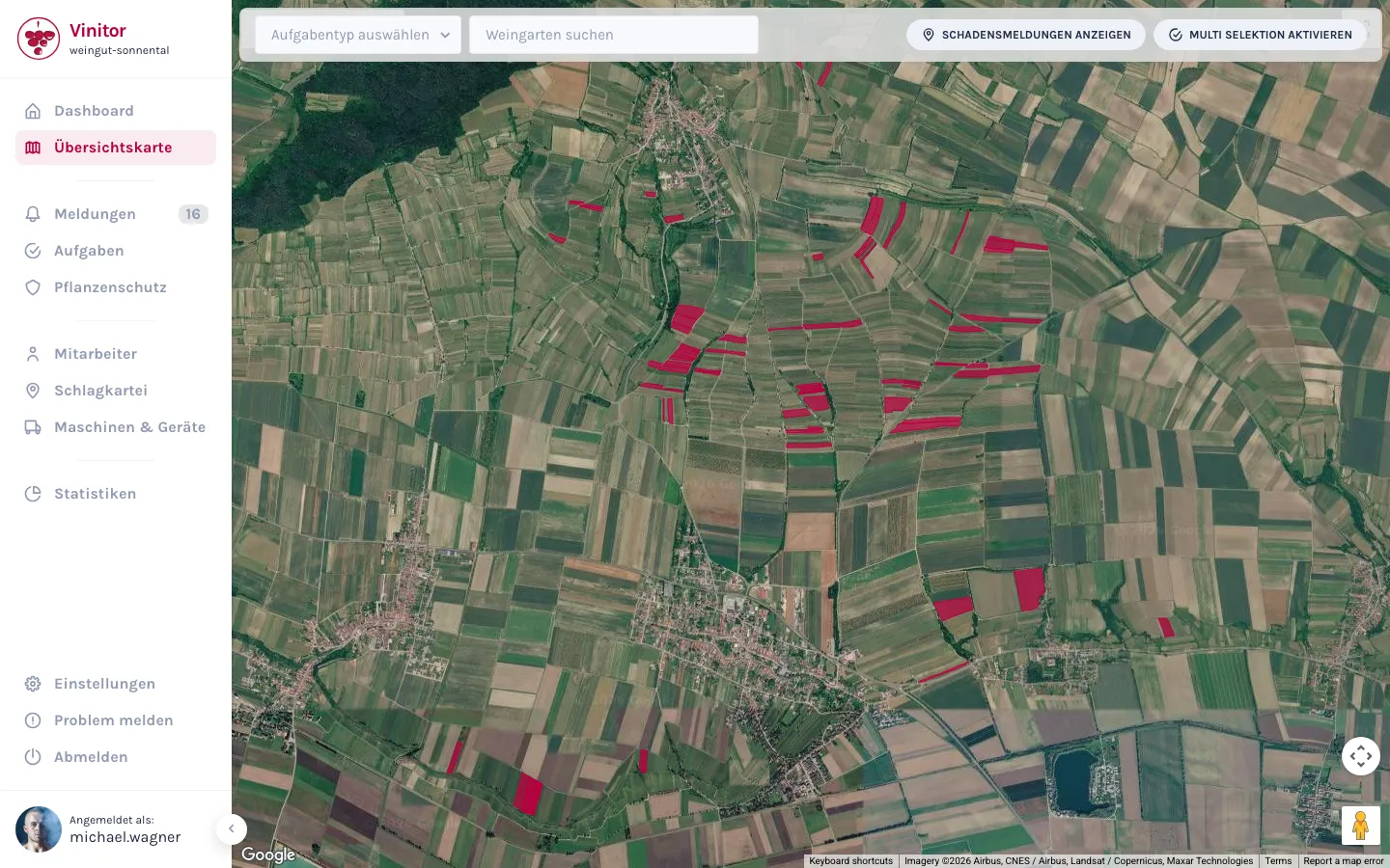 Vinitor Übersichtskarte — Weingärten auf der Satellitenkarte